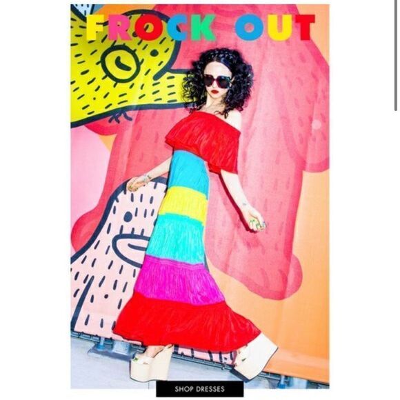 NEW Alice + Olivia Kia Off Shoulder Ruffle Rainbow Stripe Maxi Size 4 - Picture 4 of 11